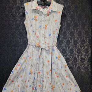 Robert Graham Sleeveless Belted Collared Shirt Dress L